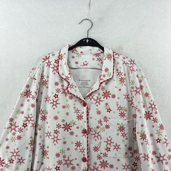 American Girl Pajama Top Girls Sz XL (16/18) White Snowflakes Button-Up Collared - Picture 6 of 12